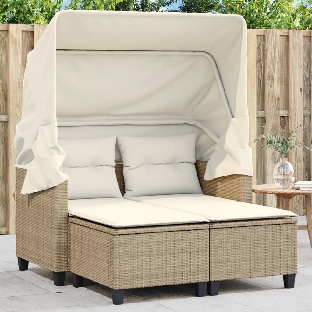 Divano Da Giardino 2Posti Con Sgabelli Polyrattan