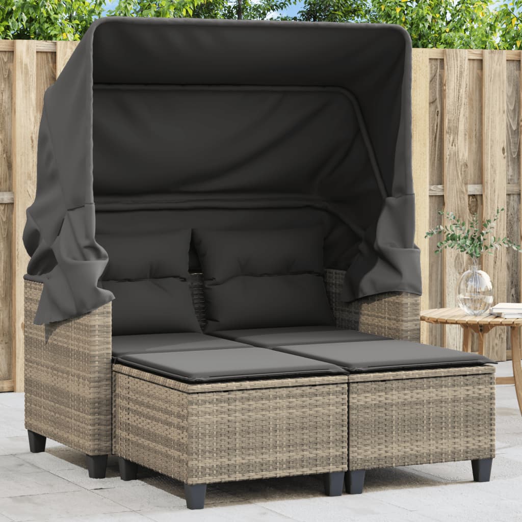 Divano Da Giardino 2Posti Con Sgabelli Polyrattan