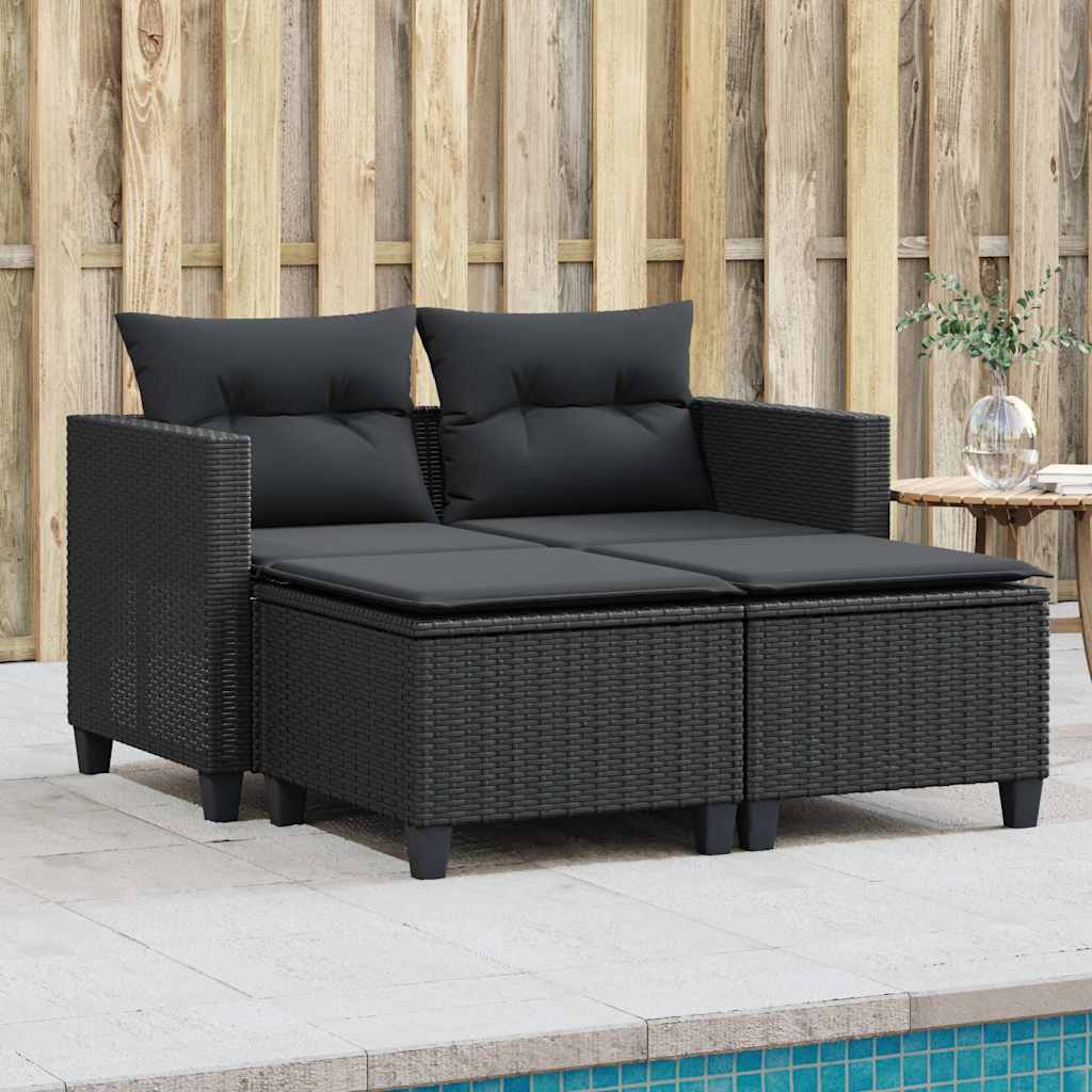 Divano Da Giardino 2Posti Con Sgabelli Polyrattan
