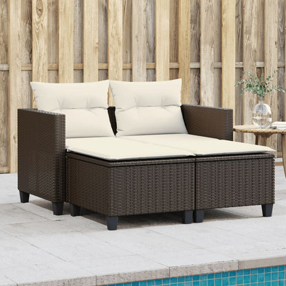 Divano Da Giardino 2Posti Con Sgabelli Polyrattan