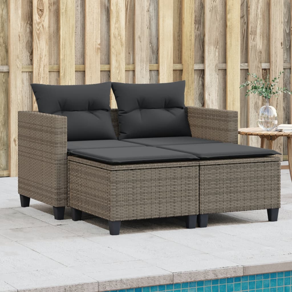 Divano Da Giardino 2Posti Con Sgabelli Polyrattan