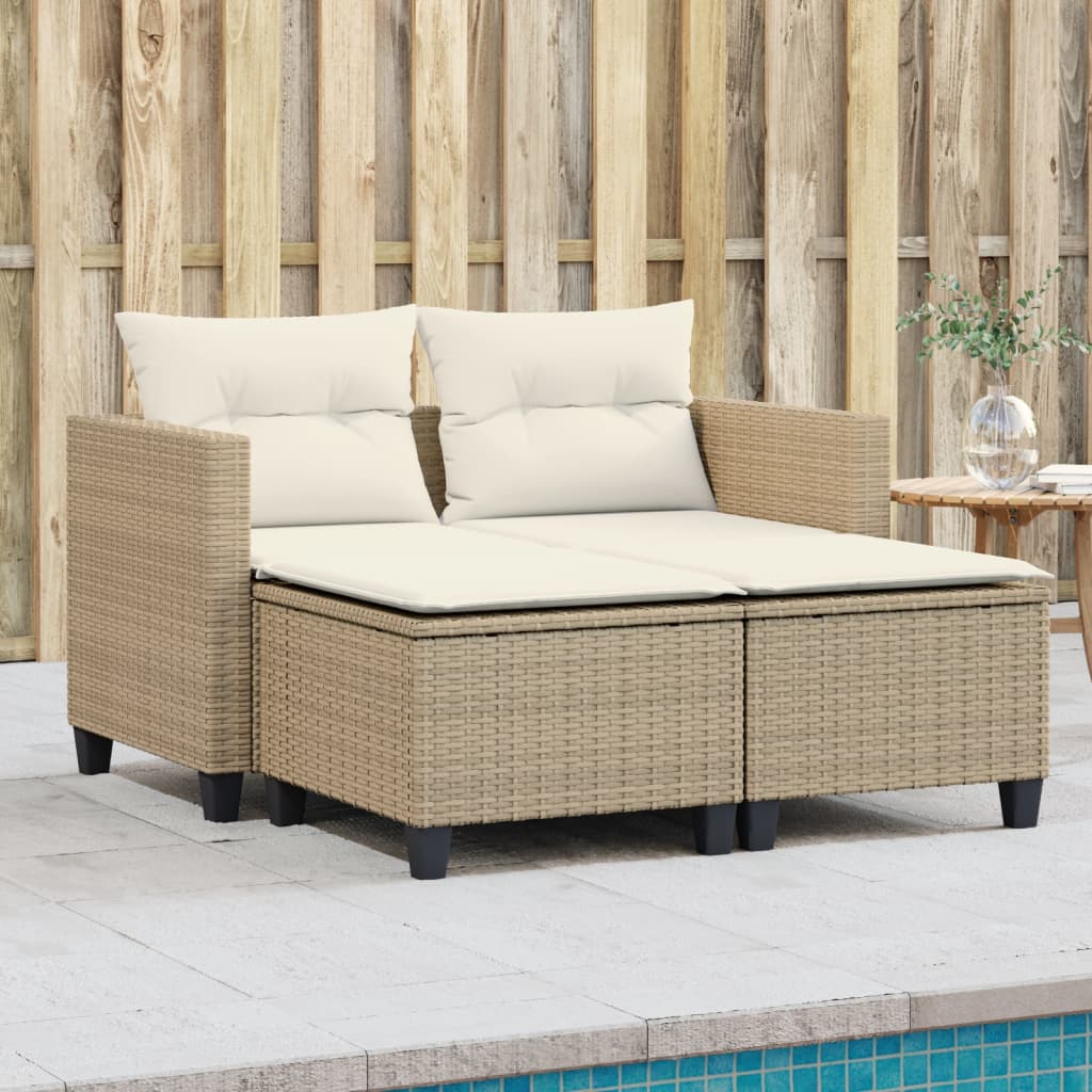 Divano Da Giardino 2Posti Con Sgabelli Polyrattan