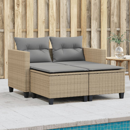 Divano Da Giardino 2Posti Con Sgabelli Polyrattan