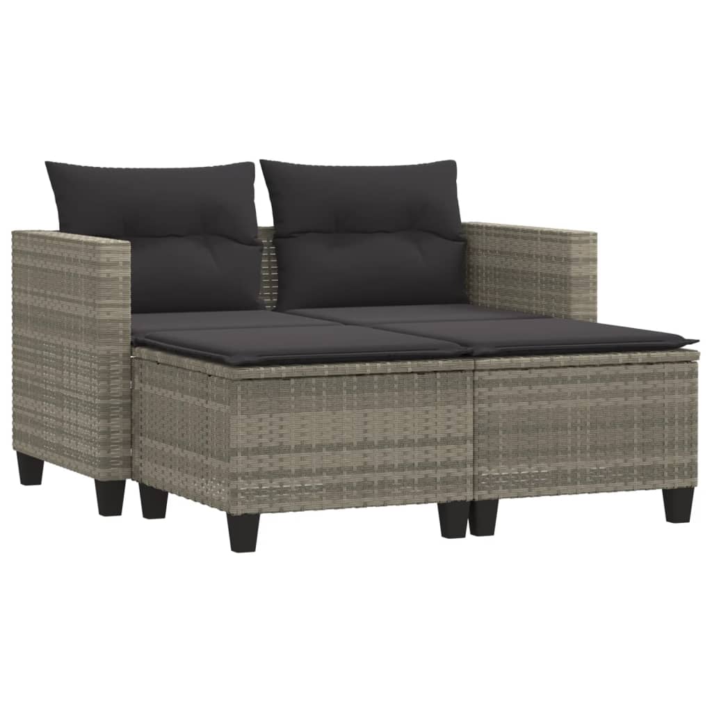 Divano Da Giardino 2Posti Con Sgabelli Polyrattan