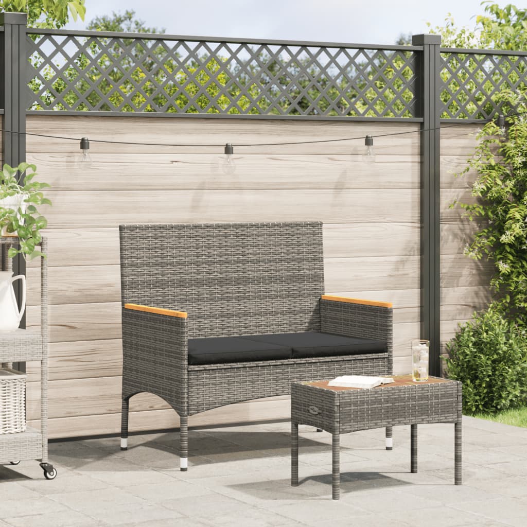 Panca Da Giardino A 2 Posti Cuscini E Tavolo Nera In Polyrattan