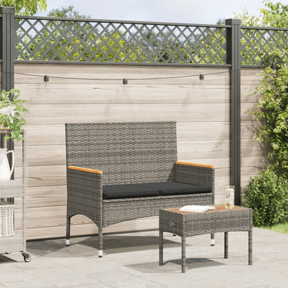 Panca Da Giardino A 2 Posti Cuscini E Tavolo Nera In Polyrattan