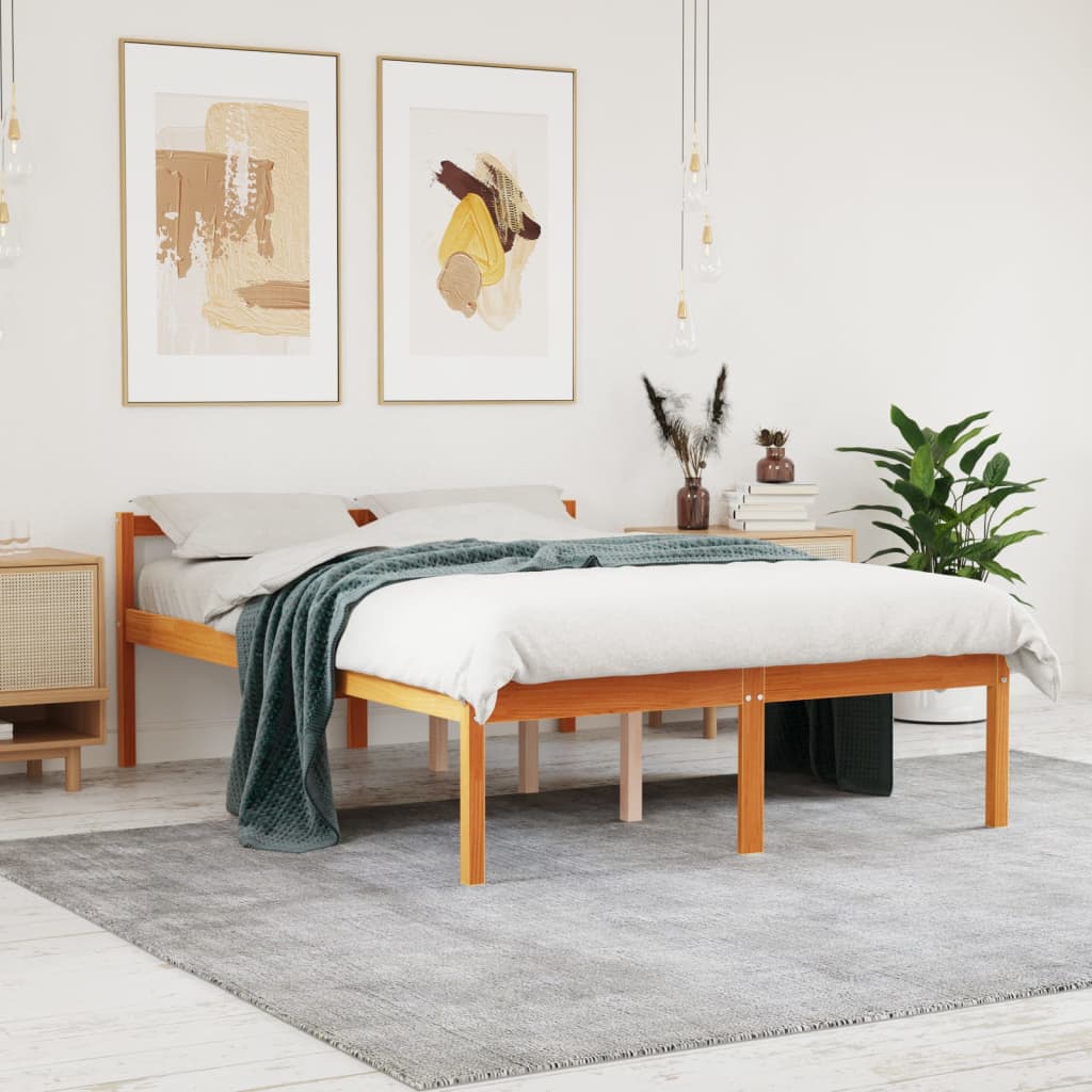 Letto Per Anziani Marrone Cera Legno Massello Pino