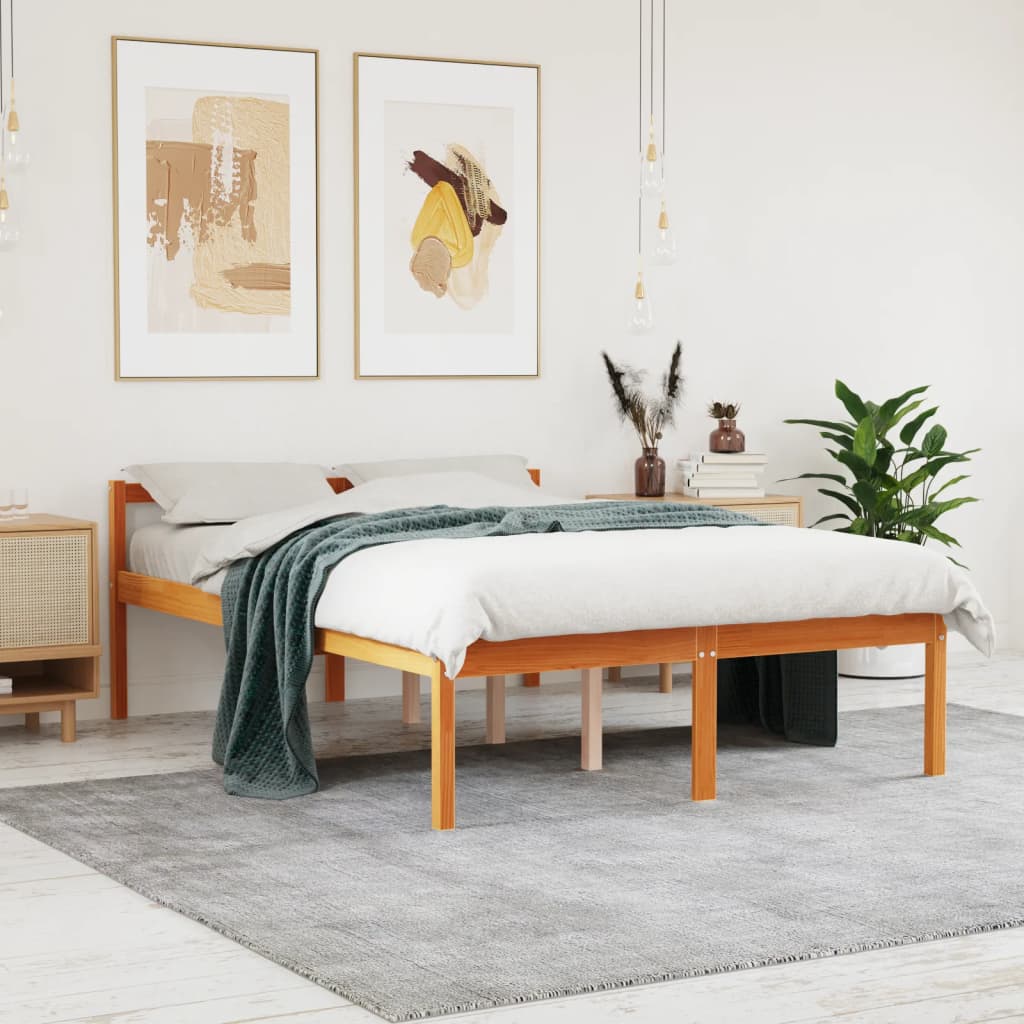 Letto Per Anziani Marrone Cera Legno Massello Pino