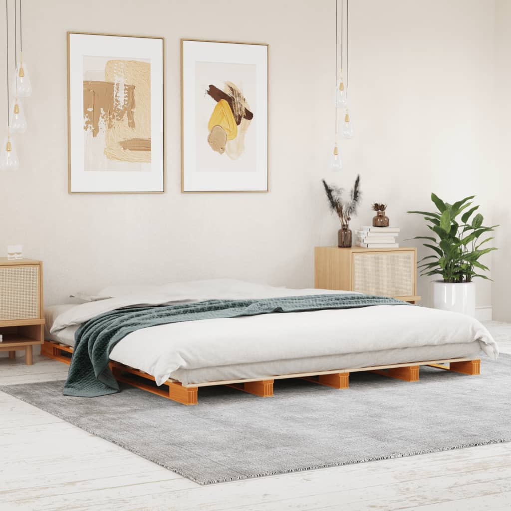 Letto Pallet Marrone Cera 180X200 Cm In Legno Massello Di Pino