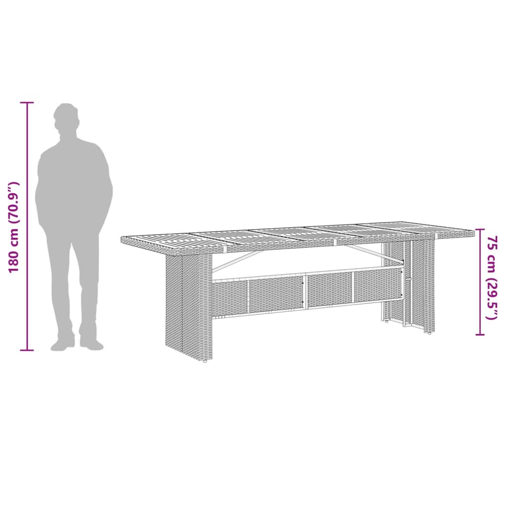 Tavolo Da Giardino Piano In 240X90X75Cm Polyrattan Grigio