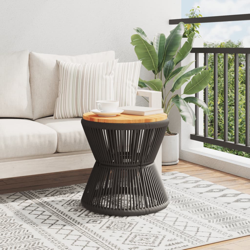 Tavolino Base In Filo Metallico Nero Ø 45X44 Cm Massello Acacia
