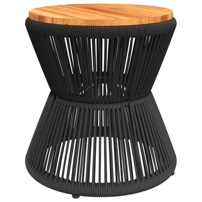 Tavolino Base In Filo Metallico Nero Ø 45X44 Cm Massello Acacia