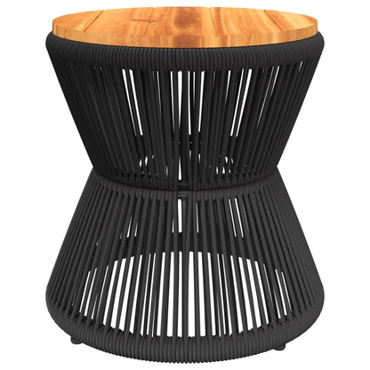 Tavolino Base In Filo Metallico Nero Ø 45X44 Cm Massello Acacia