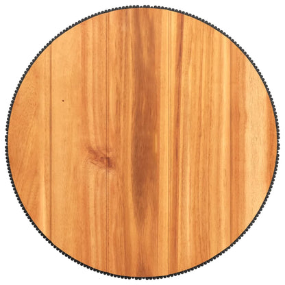Tavolino Base In Filo Metallico Nero Ø 45X44 Cm Massello Acacia