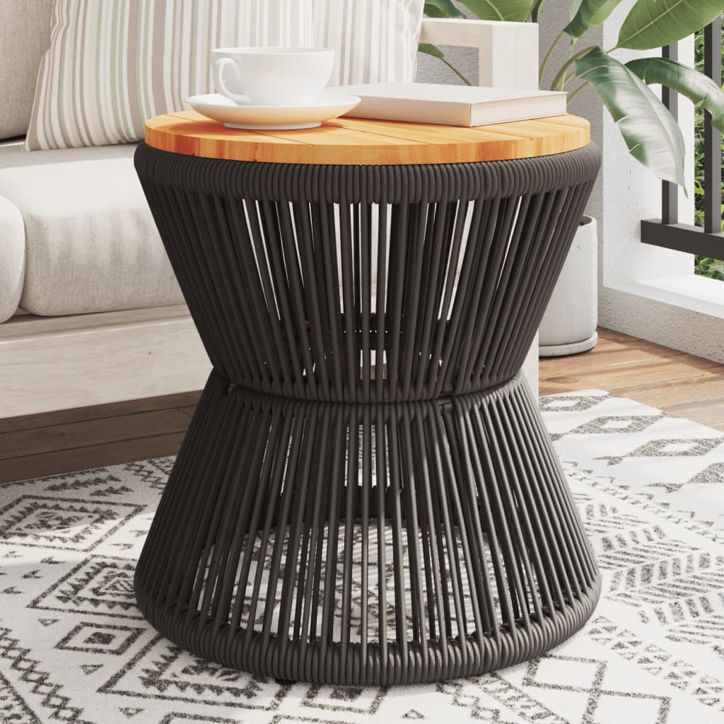 Tavolino Base In Filo Metallico Nero Ø 45X44 Cm Massello Acacia