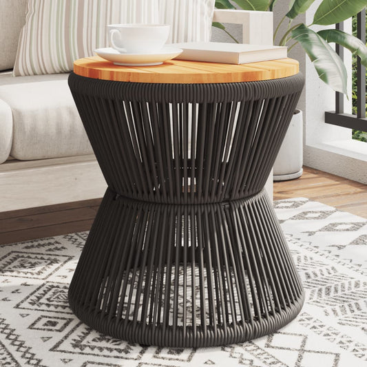 Tavolino Base In Filo Metallico Nero Ø 45X44 Cm Massello Acacia