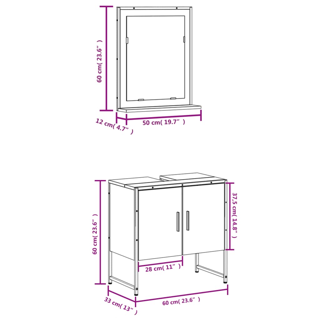 Set Mobili Da Bagno 2 Pz In Legno Multistrato