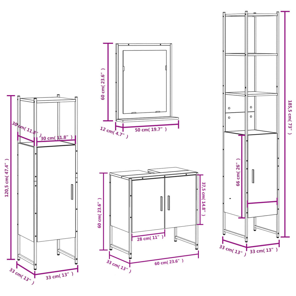Set Mobili Da Bagno 4 Pz In Legno Multistrato