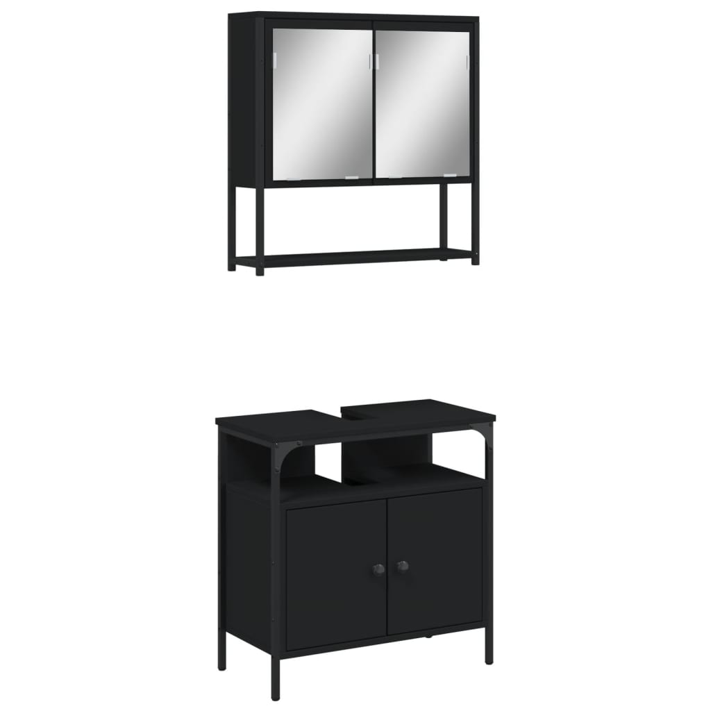 Set Mobili Da Bagno 2 Pz Nero In Legno Multistrato