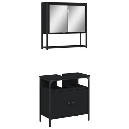 Set Mobili Da Bagno 2 Pz Nero In Legno Multistrato