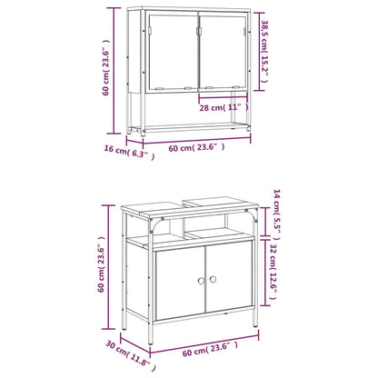 Set Mobili Da Bagno 2 Pz Nero In Legno Multistrato