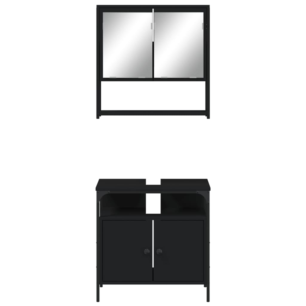 Set Mobili Da Bagno 2 Pz Nero In Legno Multistrato