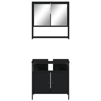 Set Mobili Da Bagno 2 Pz Nero In Legno Multistrato
