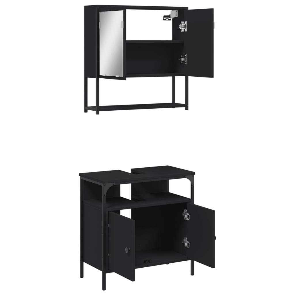 Set Mobili Da Bagno 2 Pz Nero In Legno Multistrato