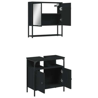Set Mobili Da Bagno 2 Pz Nero In Legno Multistrato