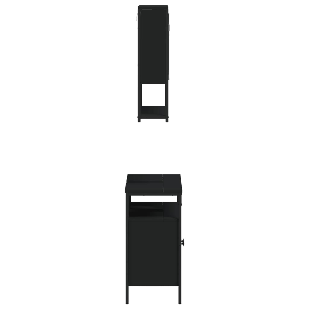 Set Mobili Da Bagno 2 Pz Nero In Legno Multistrato