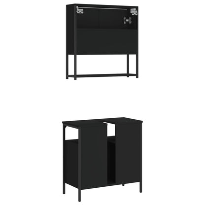 Set Mobili Da Bagno 2 Pz Nero In Legno Multistrato
