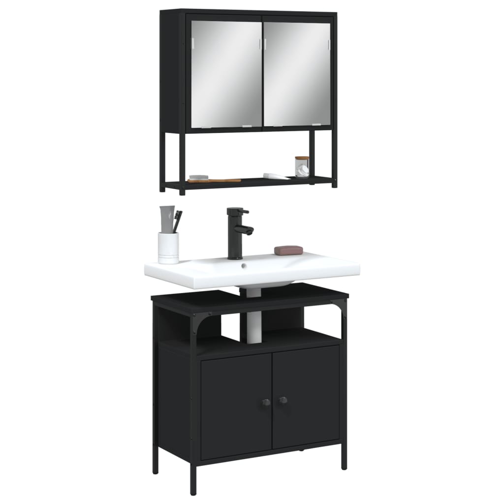 Set Mobili Da Bagno 2 Pz Nero In Legno Multistrato