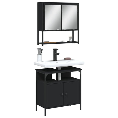 Set Mobili Da Bagno 2 Pz Nero In Legno Multistrato