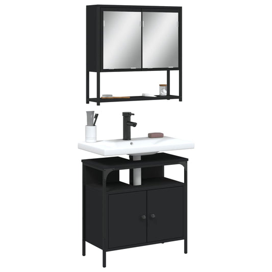 Set Mobili Da Bagno 2 Pz Nero In Legno Multistrato