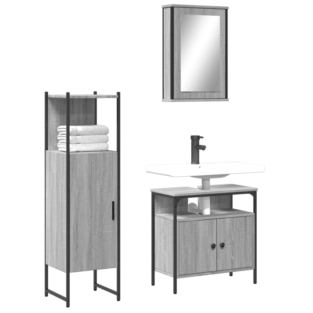 Set Mobili Da Bagno 3 Pz In Legno Multistrato