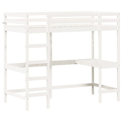 Letto Soppalco Con Scrivania Bianco 100X200 Cm Massello Pino