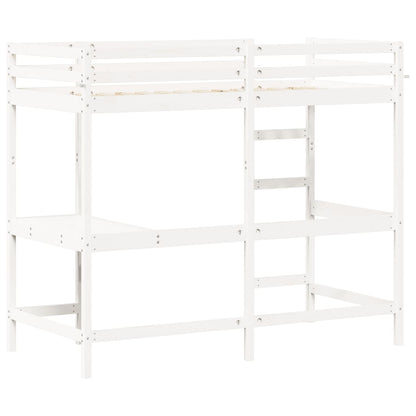 Letto Soppalco Con Scrivania Bianco 100X200 Cm Massello Pino