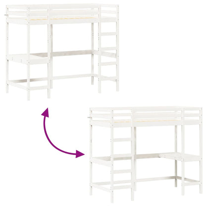 Letto Soppalco Con Scrivania Bianco 100X200 Cm Massello Pino