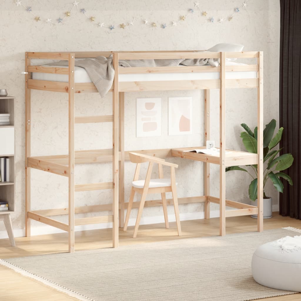 Letto Soppalco Con Scrivania Massello Pino