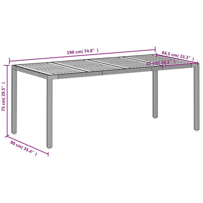 Tavolo Da Giardino 190X90X75Cm Polyrattan Legno Di Acacia