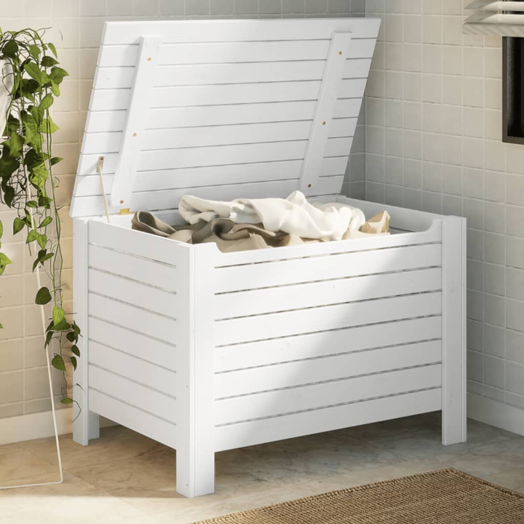 Contenitore Con Coperchio Rana 100X49X54Cm Massello Pino Bianco