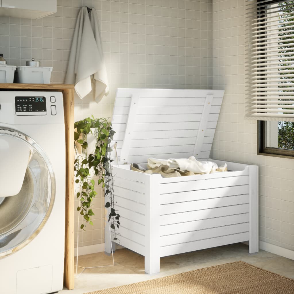 Contenitore Con Coperchio Rana 100X49X54Cm Massello Pino Bianco