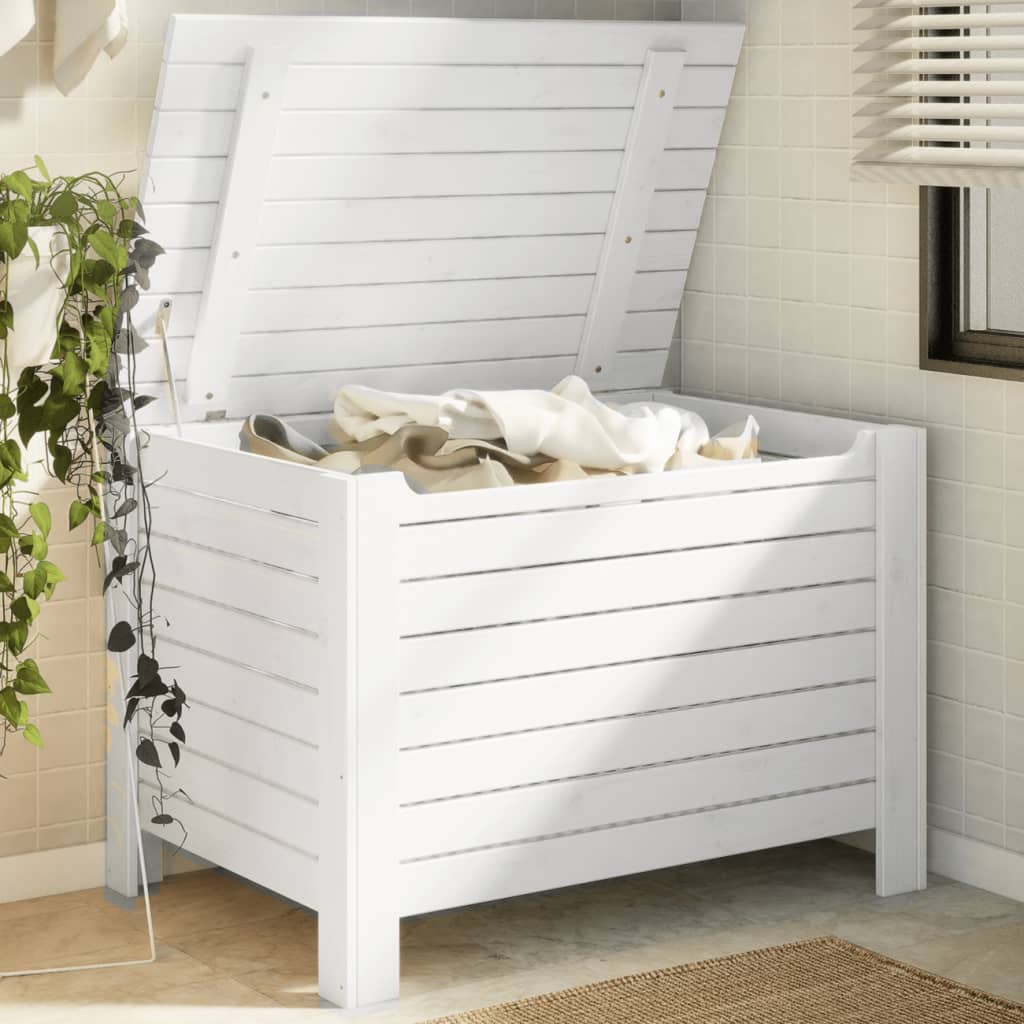 Contenitore Con Coperchio Rana 100X49X54Cm Massello Pino Bianco