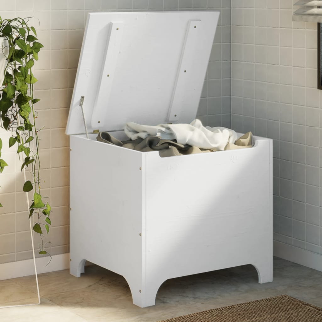 Contenitore Con Coperchio Rana 100X49X54Cm Massello Pino Bianco