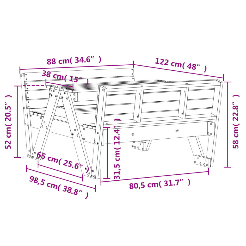 Tavolo Da Picnic Per Bambini 88X122X58Cm Legno Massello Douglas