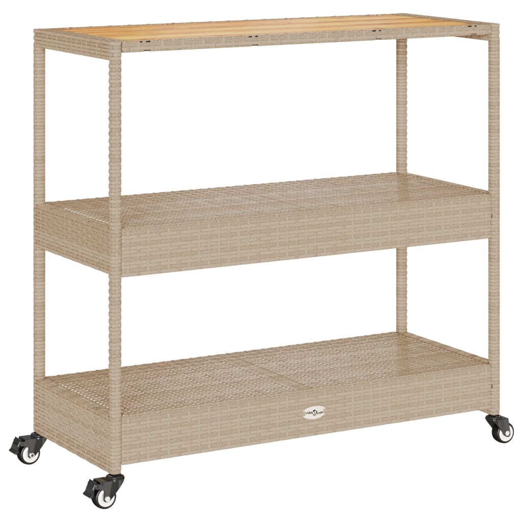 Carrello Da Bar 3 Livelli Beige In Polyrattan E Massello Acacia