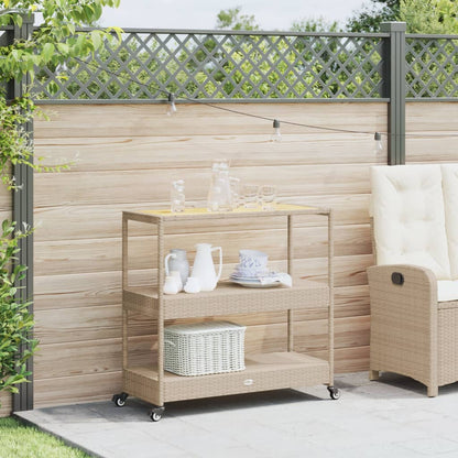 Carrello Da Bar 3 Livelli Beige In Polyrattan E Massello Acacia