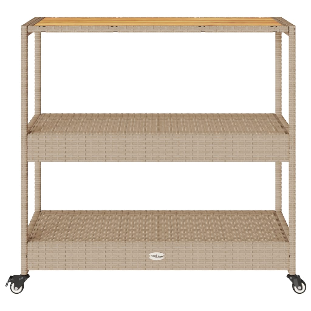 Carrello Da Bar 3 Livelli Beige In Polyrattan E Massello Acacia