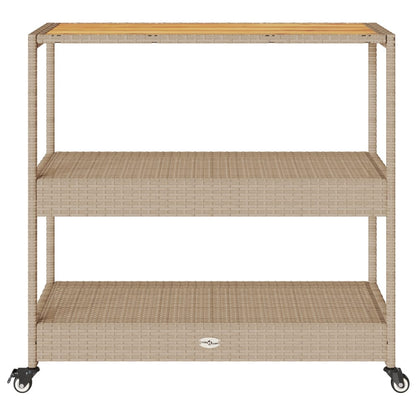 Carrello Da Bar 3 Livelli Beige In Polyrattan E Massello Acacia