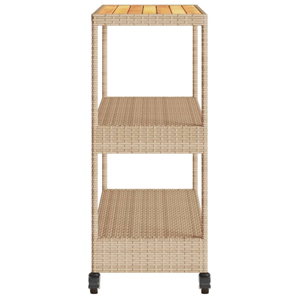 Carrello Da Bar 3 Livelli Beige In Polyrattan E Massello Acacia